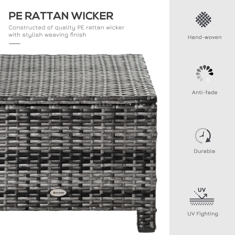 Outsunny Outdoor PE Rattan Footstool, Patio Wicker Ottoman with Cushion, for Backyard Garden Poolside Living Room 50 x 50 x 35 cm, Grey