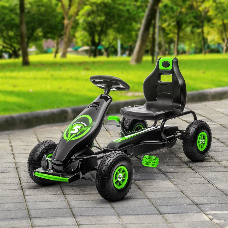 HOMCOM Kart à pédales pour enfant siège réglable 3 positions frein à main enfant de 5 à 12 ans vert noir