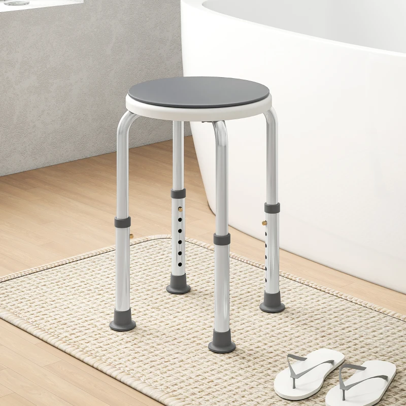 HOMCOM Tabouret de douche siège de douche antidérapant tabouret de bain hauteur réglable pivotant à 360° en aluminium
