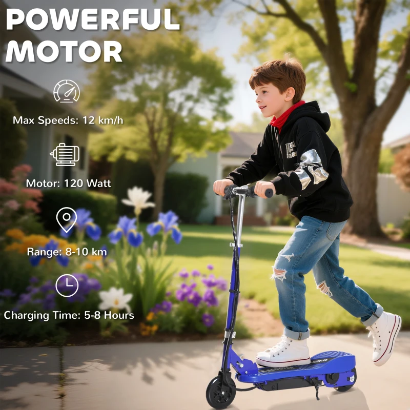 HOMCOM Folding Electric Kids Scooter Ride on Age 7-14, Blue