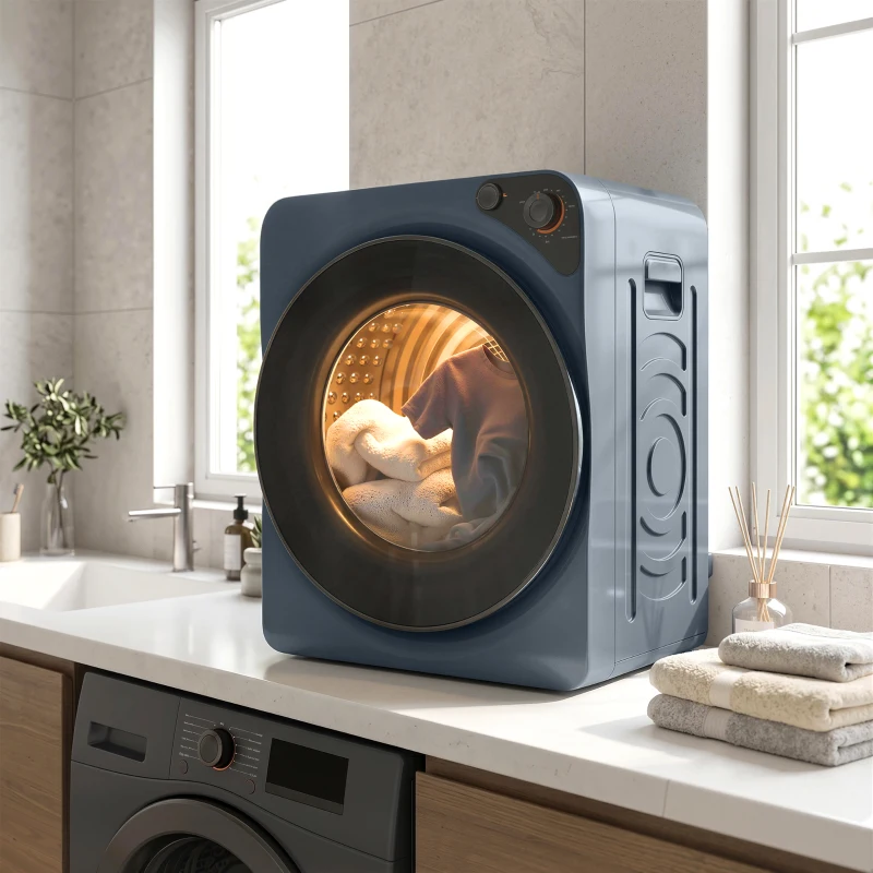 HOMCOM Secadora con evacuación compacta, secadora eléctrica 1000 W 5 kg, 5 modos de secado, cuba de acero inoxidable, azul