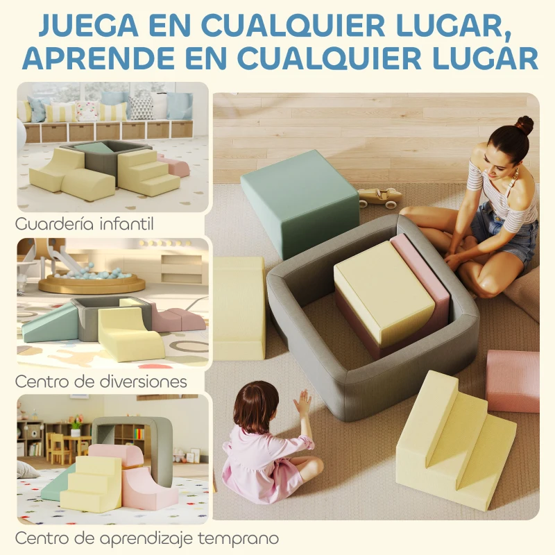 AIYAPLAY Juego de 7 Bloques de Espuma para Niños con Fundas de Pana Lavables para Escalar y Gatear Multicolor