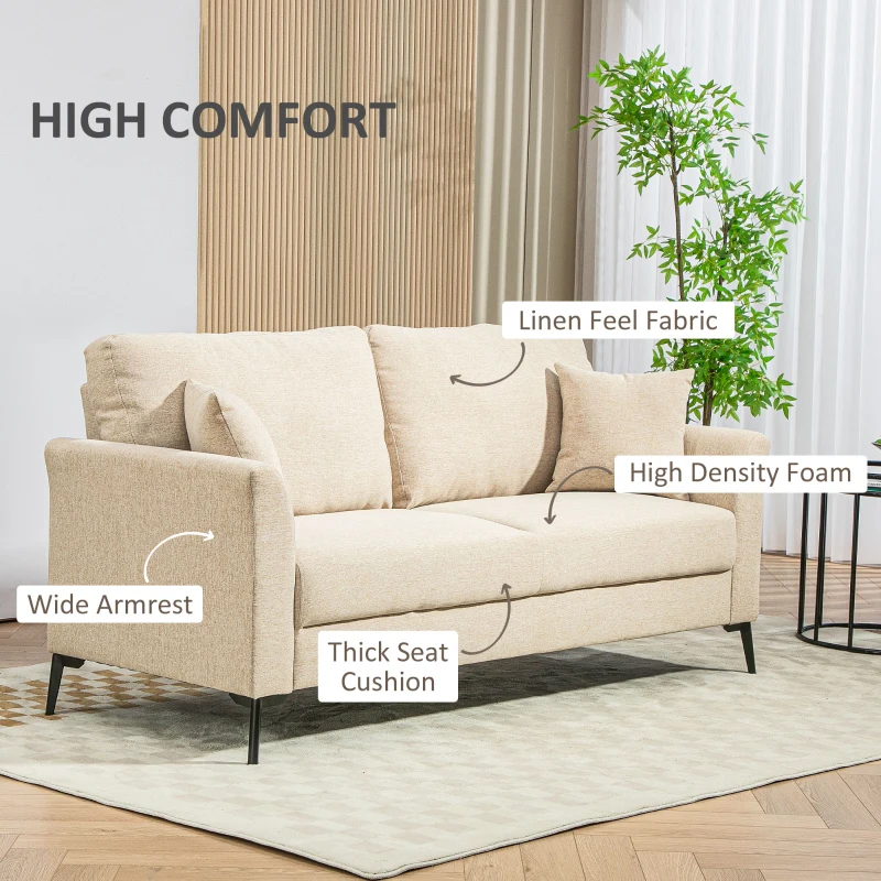 HOMCOM Sofa 2-osobowe, tapicerka lniana, metalowe nogi, poduszki
