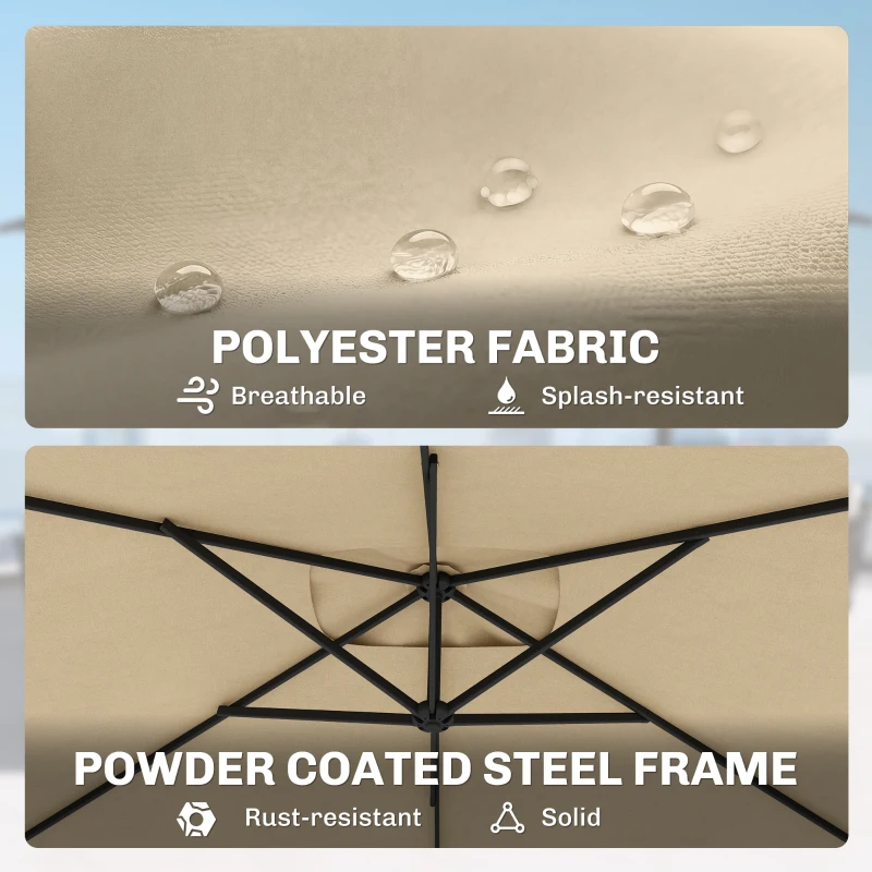 Outsunny 3m Square Canopy Cantilever Parasol, with Cross Base - Beige