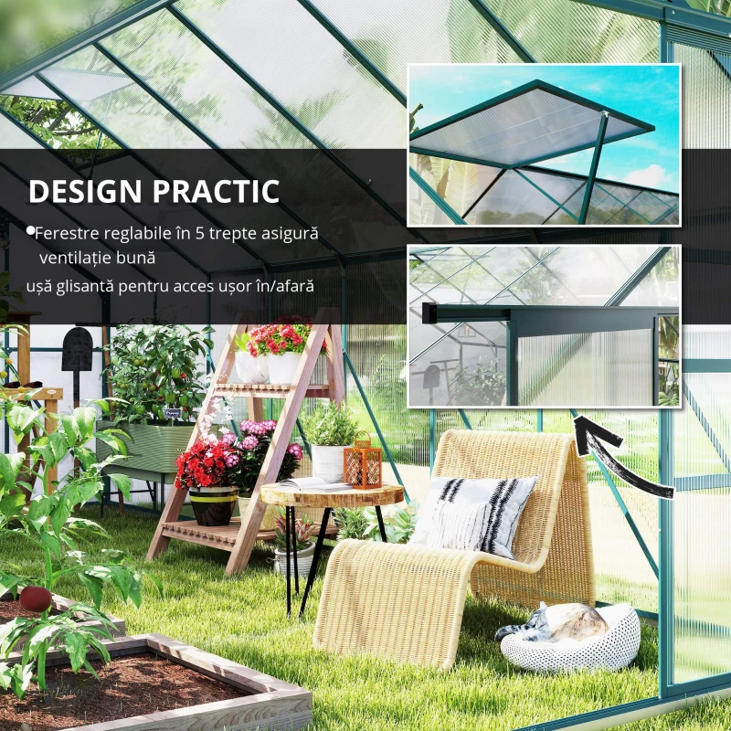 Outsunny Sera din aluminiu kit sera de gradina walk-in din policarbonat cu ventilatie 244 x 500 x 216cm, Transparenta