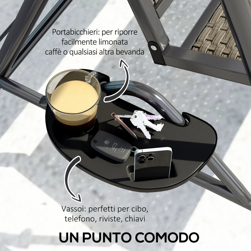 Outsunny Dondolo da Giardino 3 Posti in Rattan PE e Acciaio con Tettuccio e Portabicchieri, 204x112x150 cm, Grigio