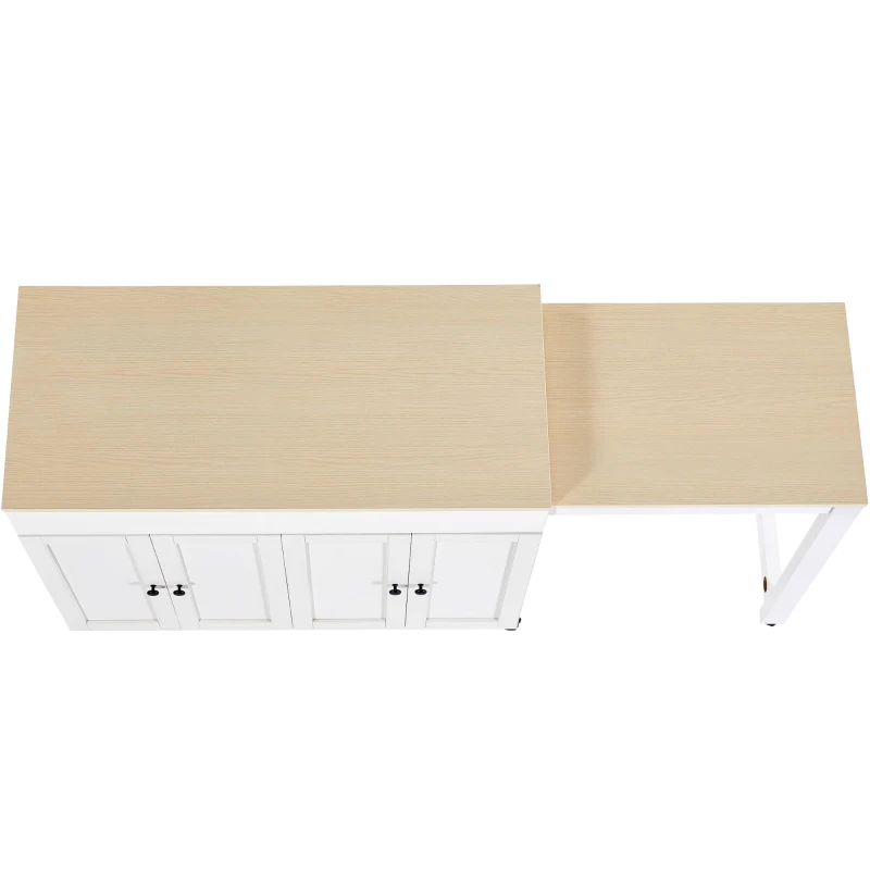 Modern Bar Table with 6 Adjustable Shelves and Storage Cabinet, Extendable Dining Table for 4–6 People, 118-180L x 50W x 94H cm, White