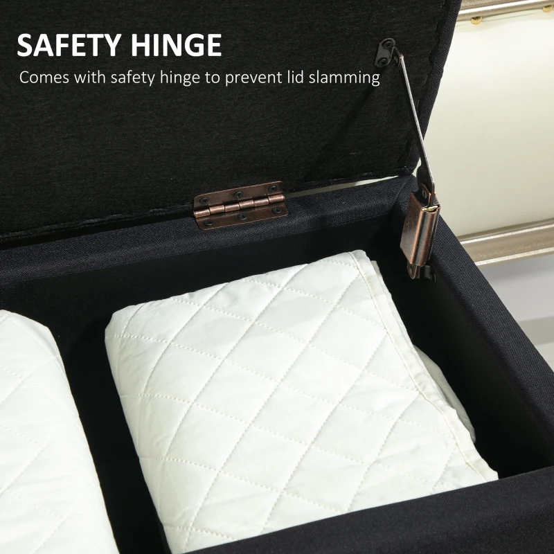 Ławka tapicerowana z pojemnikiem, podłokietniki, czarna