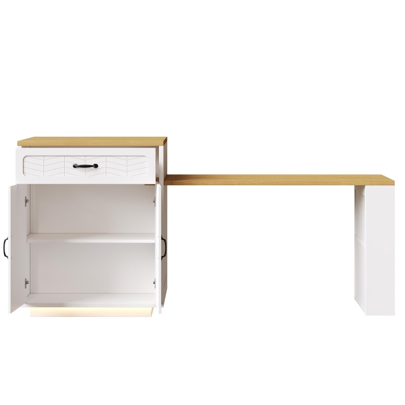 Extendable Kitchen Island with Built-In Wine Rack, Multifunctional Storage Cabinet with Dining Table, 141-193.5L x 70W x 101.5H cm, White