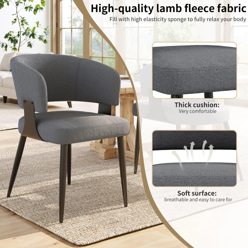 Set of 6 Modern Dining Chairs with High‑Resilience Foam Seat, Upholstered Chairs with Ergonomic Curved Back, 54L x 50W x 81.5H cm, Gray