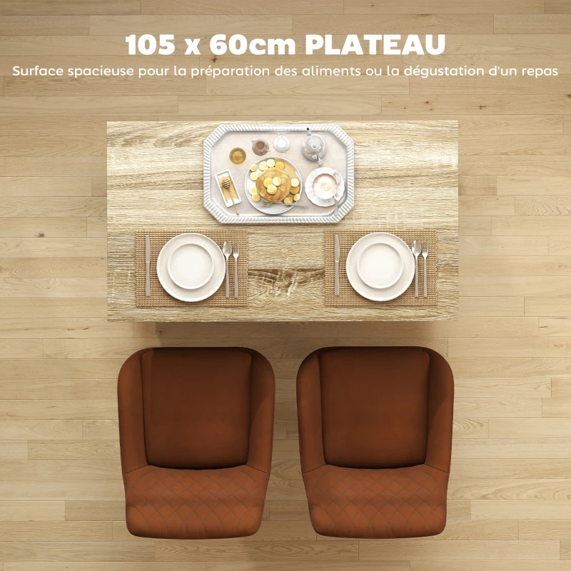 HOMCOM Desserte îlot de cuisine étagère réglable 2 compartiments ouverts 2 placards plan de travail effet bois 105 x 60 cm noir