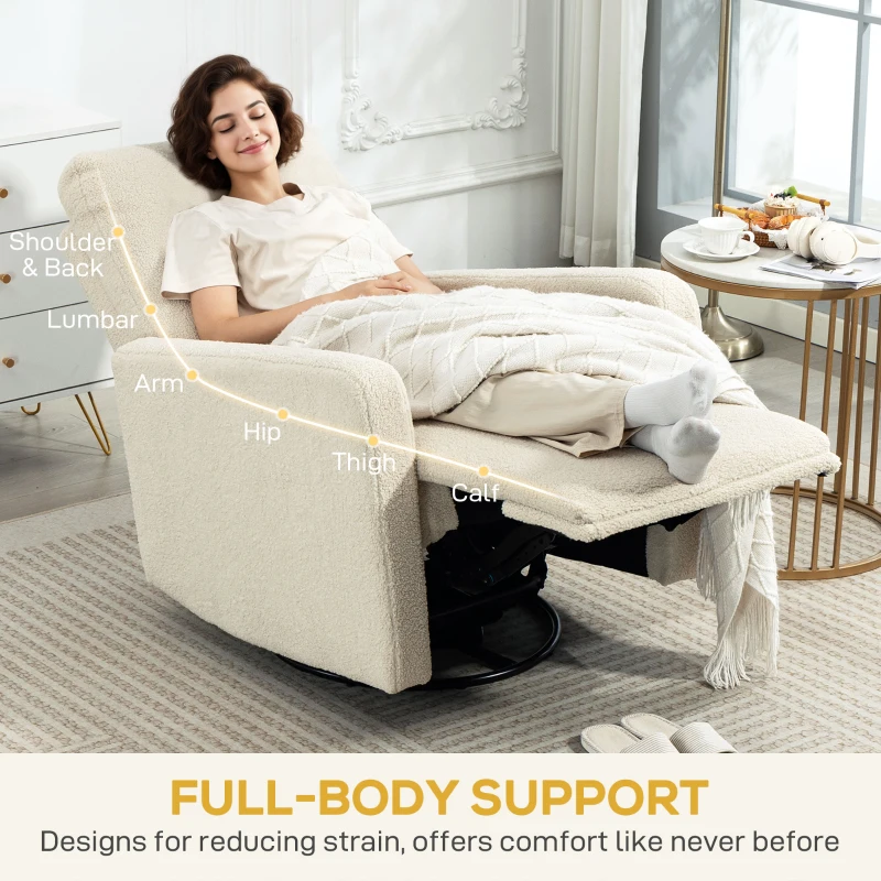 HOMCOM Fotel Relaksacyjny z Pokryciem Fleece, Regulowane Oparcie, Fotel Tapicerowany, Stal, Beżowy