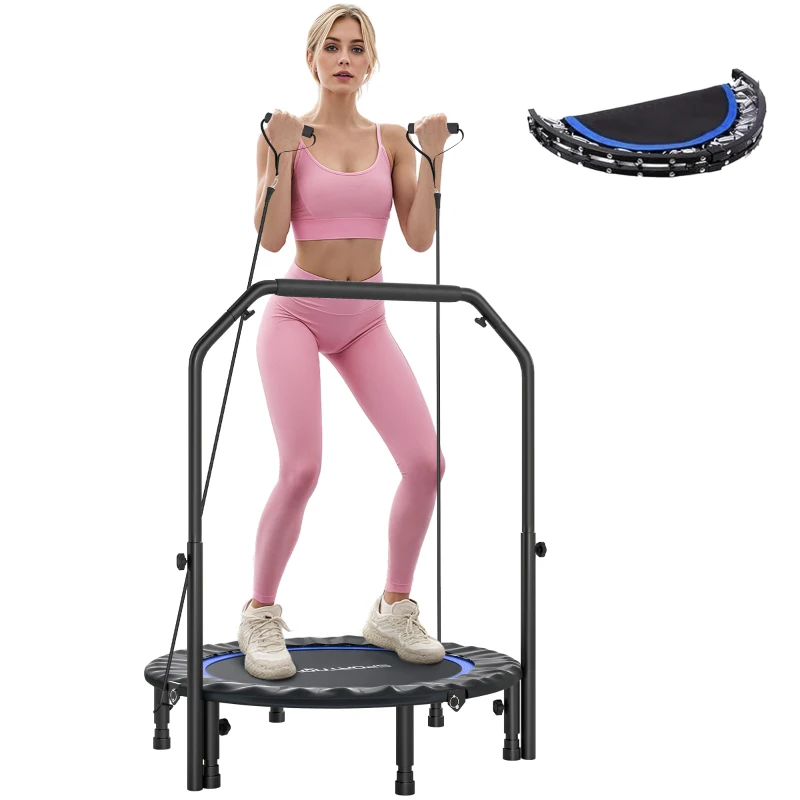 SPORTNOW Cama Elástica Plegable Ø102 cm con Mango Ajustable Marco de Acero para Entrenamiento Piernas Cuerpo Azul y Negro