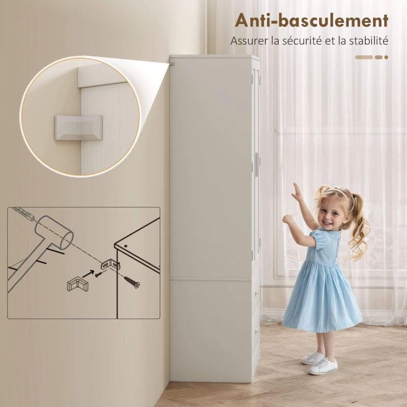 HOMCOM Buffet haut cuisine, armoire de cuisine, 2 portes, 8 porte-épices, 2 tiroirs, étagères réglables, 60x40x159cm, blanc(m-7)