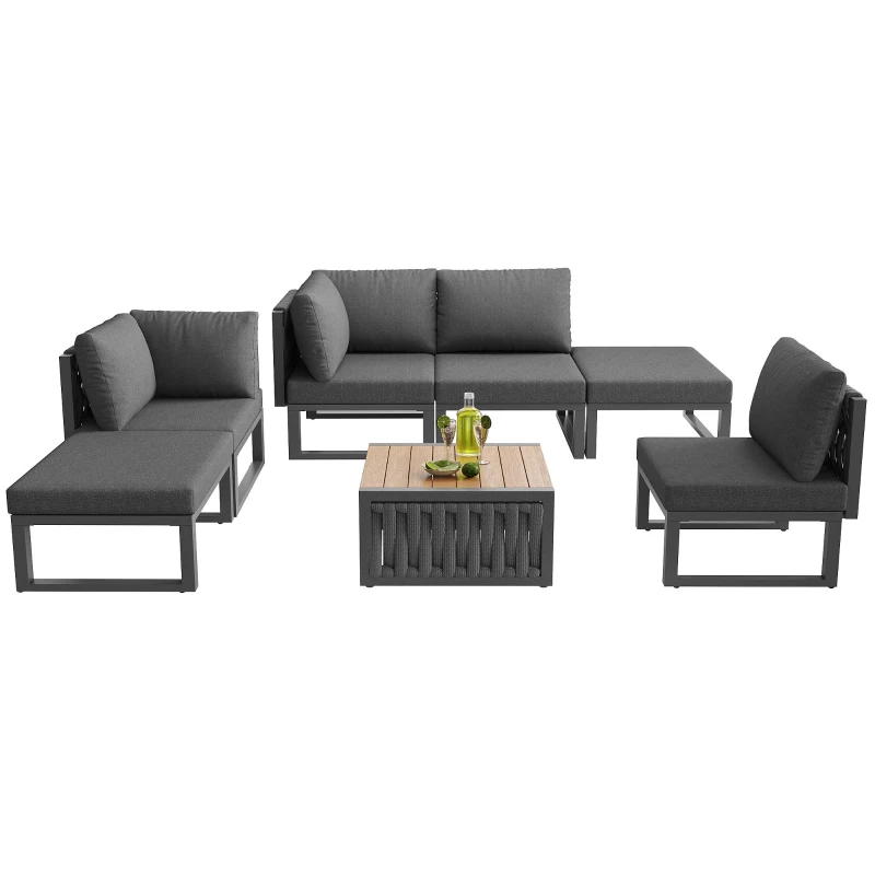 Outdoor Garden Furniture Set with High-Density Foam Cushions, Durable Garden Sofa Set with Plastic Weave, 240L x 118W x 83H cm, Gray