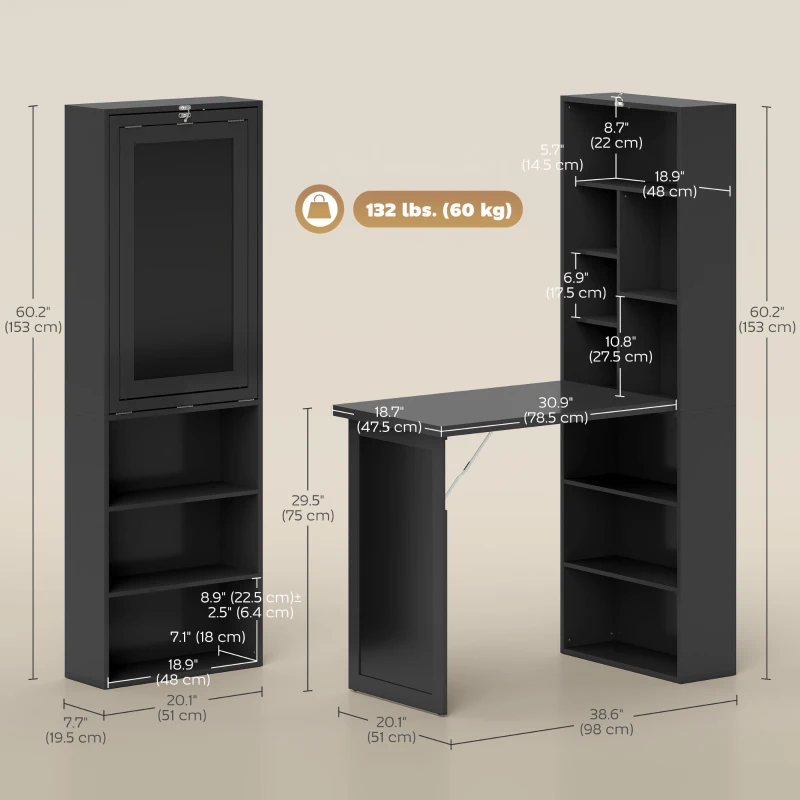 HOMCOM Three-Part Work Desk, with Storage and Chalkboard - Black