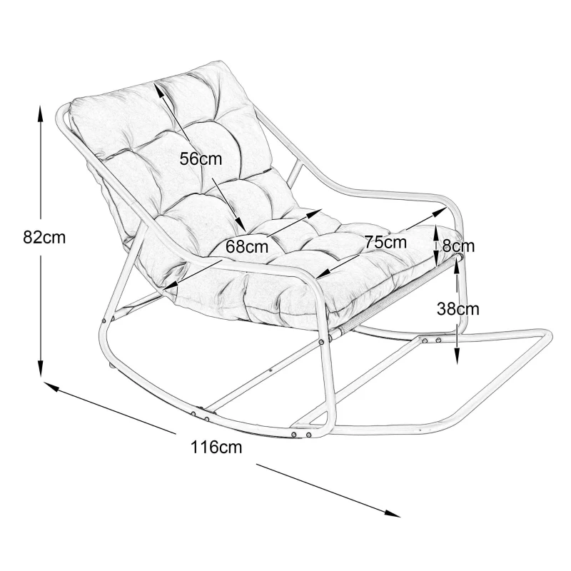Sedia a dondolo da esterno con cuscino confortevole, per soggiorno, camera da letto, sala lettura, 75x116x82 cm, Bianco
