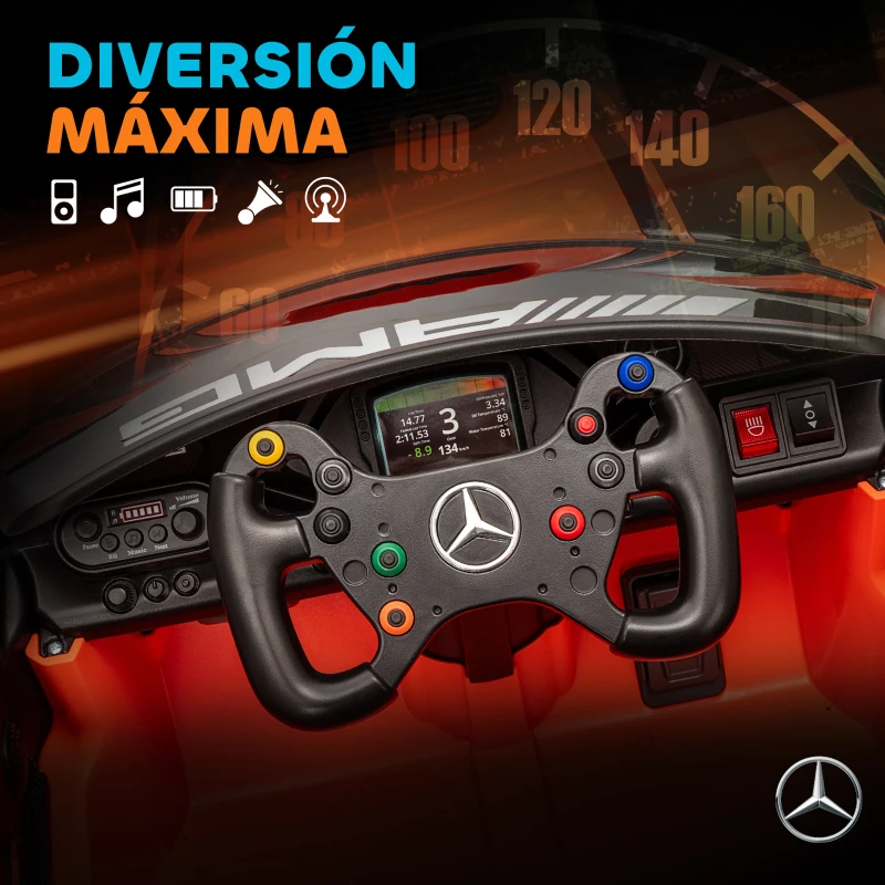 AIYAPLAY Coche Eléctrico para Niños Mercedes-AMG GT3 Evo con Mando a Distancia Motor Doble Ruedas Auxiliares Asa Música Naranja
