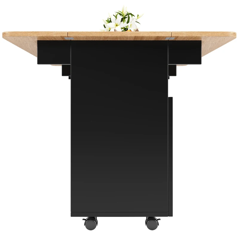 Mobile Kitchen Island with Folding Dining Tops and Storage, Multifunctional Dining Trolley for Modern Homes, 120L x 30-70W x 79.5H cm, Black