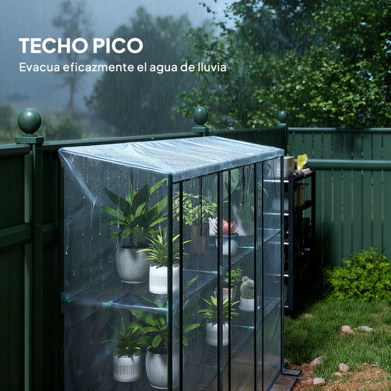 Outsunny Invernadero de Exterior con Estantes de 3 Niveles Puertas con Cremallera y Marco de Acero 215x46x151 cm Transparente