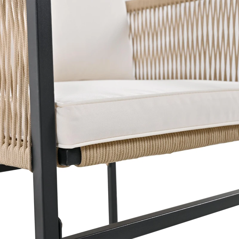 5-Piece Garden Dining Set with Hand-Woven Rope Chairs, Modern Garden Furniture Set for Balcony, 110L x 110W x 74H cm, Beige+Black