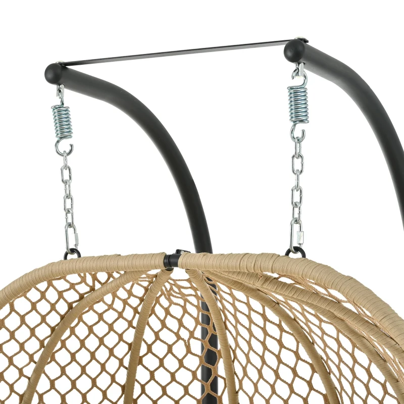 Eiförmiger Hängesessel mit Ständer, Schaukelstuhl mit verstellbarer Fußstütze, Gartenhängstuhl mit Sitzauflage & Kissen, 140 x 94 x 197 cm, Beige