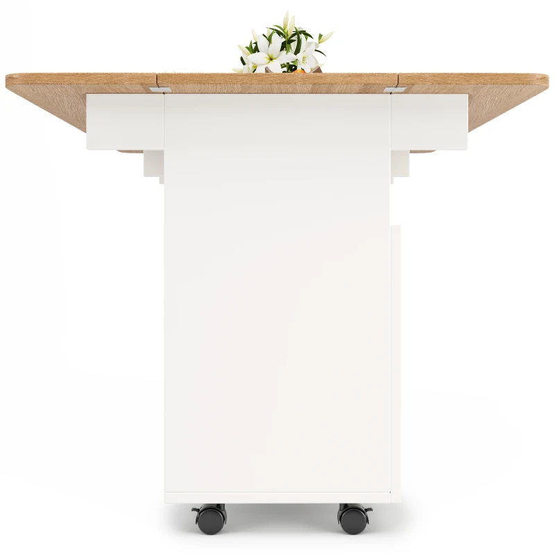 Mobile Kitchen Island with Fold-Down Dining Extensions, Versatile Serving Trolley with Open Shelves, 120L x 30-70W x 79.5H cm, White