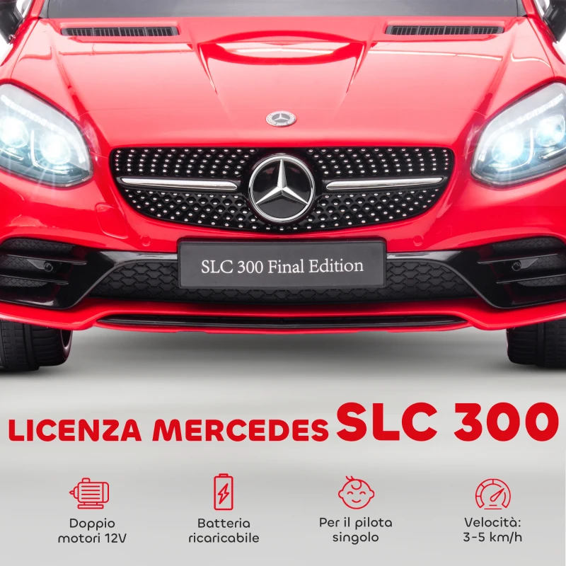 AIYAPLAY Macchina Elettrica per Bambini Licenza Mercedes SLC 300 con Telecomando, in PP e Metallo, 107x62.5x44 cm, Rosso