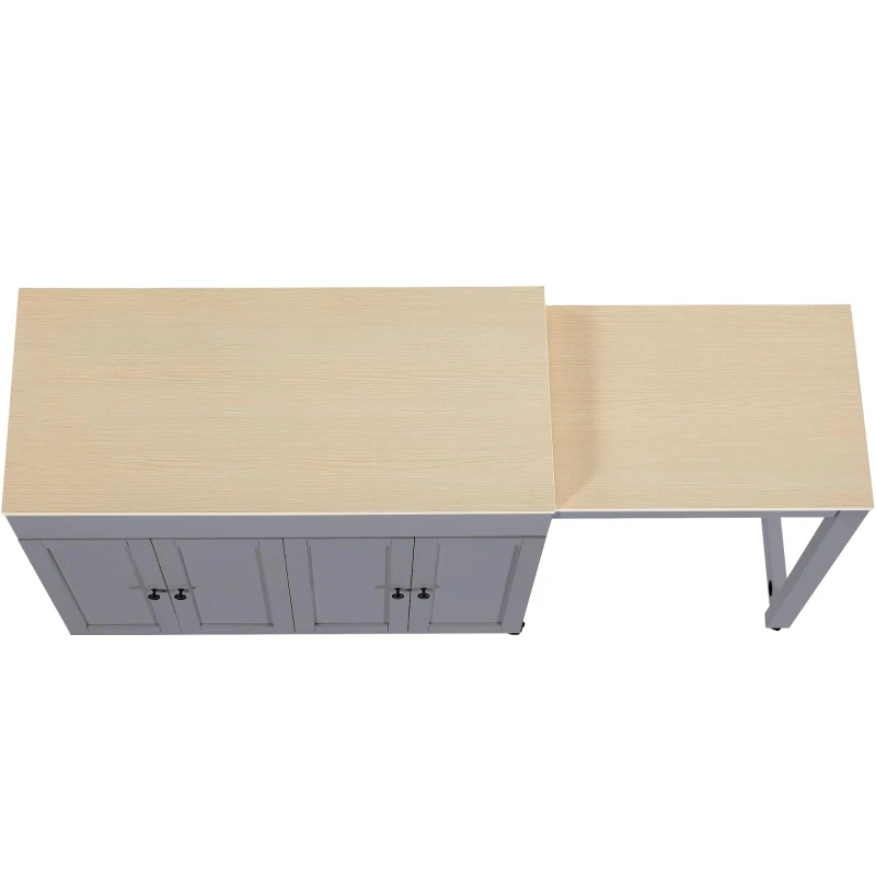 Space‑Saving Dining Table with 6 Adjustable Shelves & Storage Cabinet, Extendable Bar Table for 4–6 People, 118L-180 x 50W x 94H cm, Gray