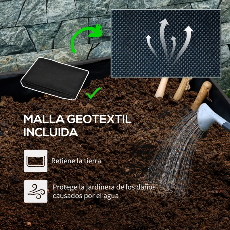 Outsunny Jardinera de Madera de Exterior con Orificios de Drenaje y Tela no Tejida para Flores Plantas 89x48x47 cm Negro