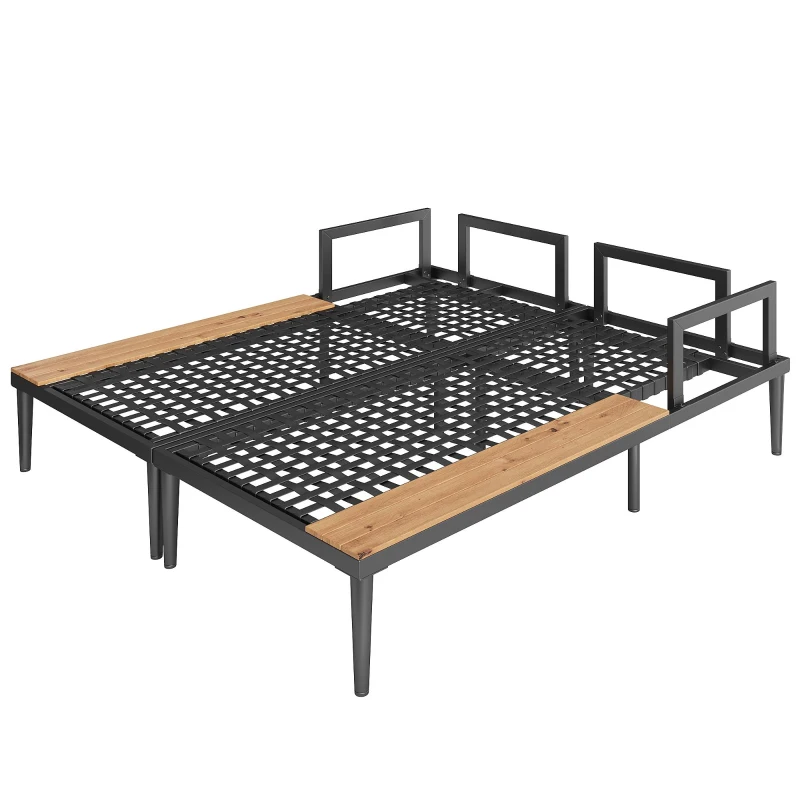Modular Outdoor Double Chaise Lounge with Sturdy Iron Frame, Stylish Garden Sun Lounger for Patio & Poolside, 150L x 140W x 55H cm, Gray