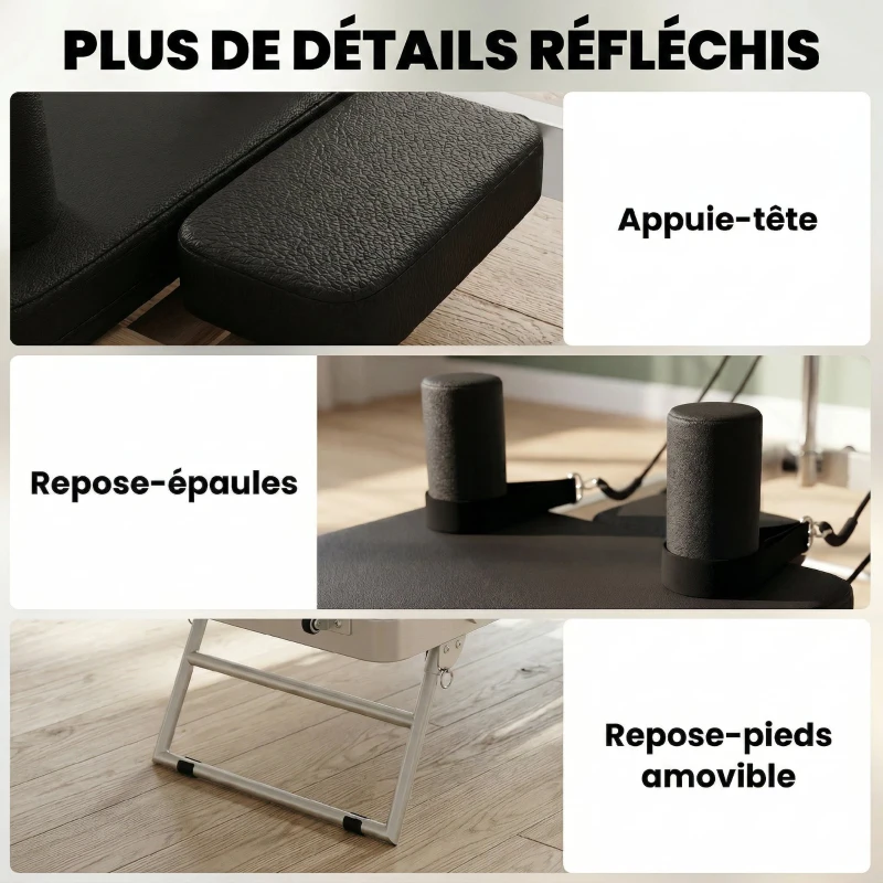 SPORTNOW Machine Reformer Pilates Pliable Système Hybride 4 Ressorts & 5 Cordes Silencieux Acier 195 x 56 x 88 cm Blanc