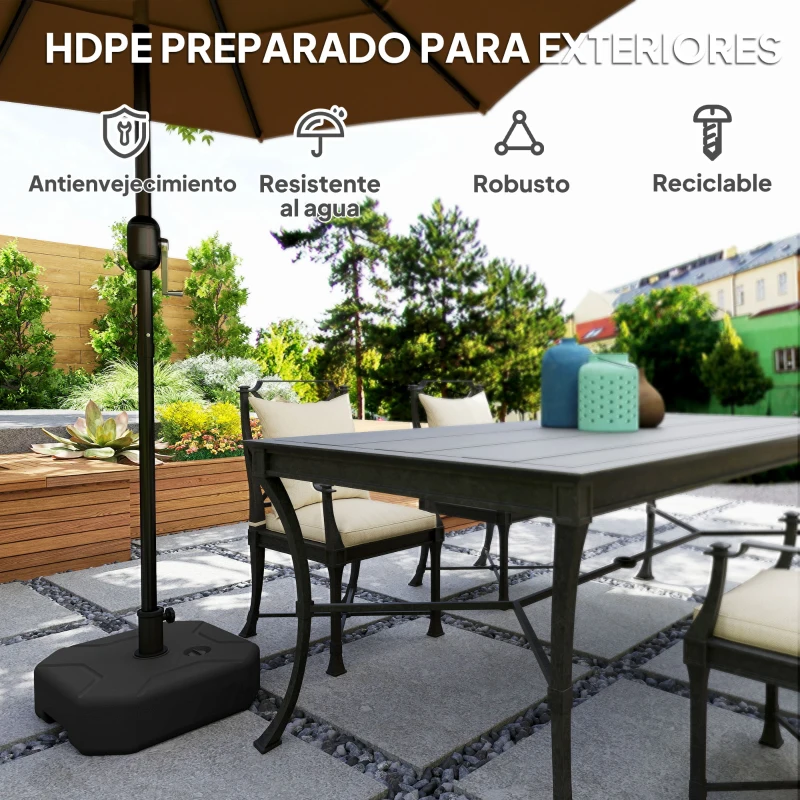 Outsunny Base para Sombrilla Cuadrada Soporte de Parasol de Postes Ø38 mm Ø48 mm Rellenable de Arena 25 kg o Agua 20 kg Negro