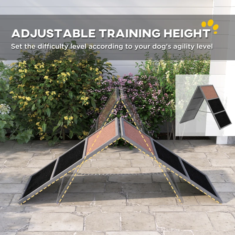 PawHut Rampa agility dla psów, regulowana wysokość, sprzęt agility z antypoślizgową powierzchnią, do 40 kg, 173 x 59 x 66 cm, szary