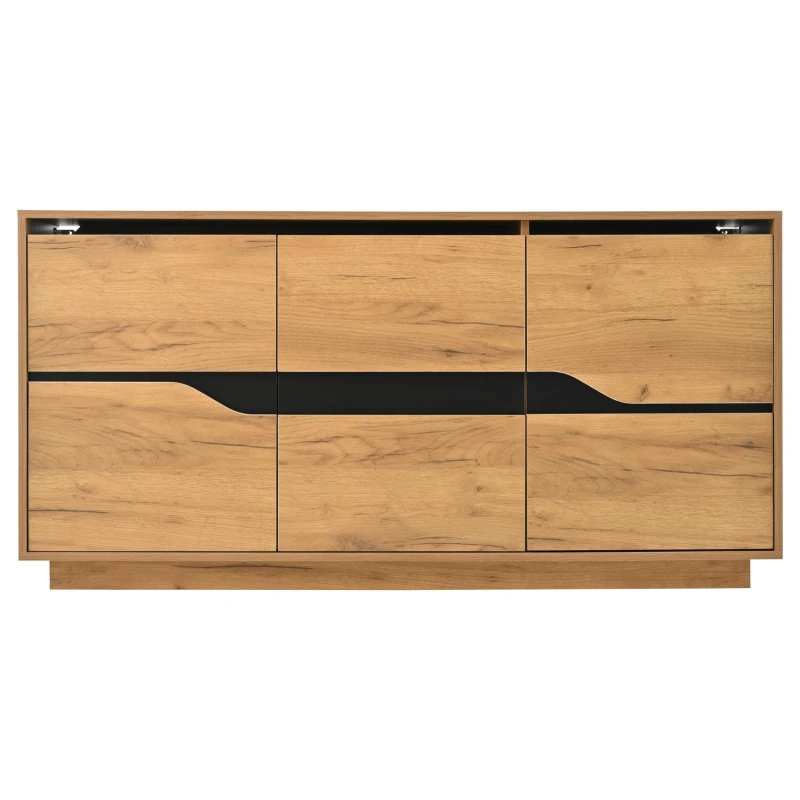 Modern Storage Cabinet with Soft-Close Hinges & Adjustable Shelves, Multifunctional Sideboard for Living Areas, 140L x 40W x 70H cm, Wood