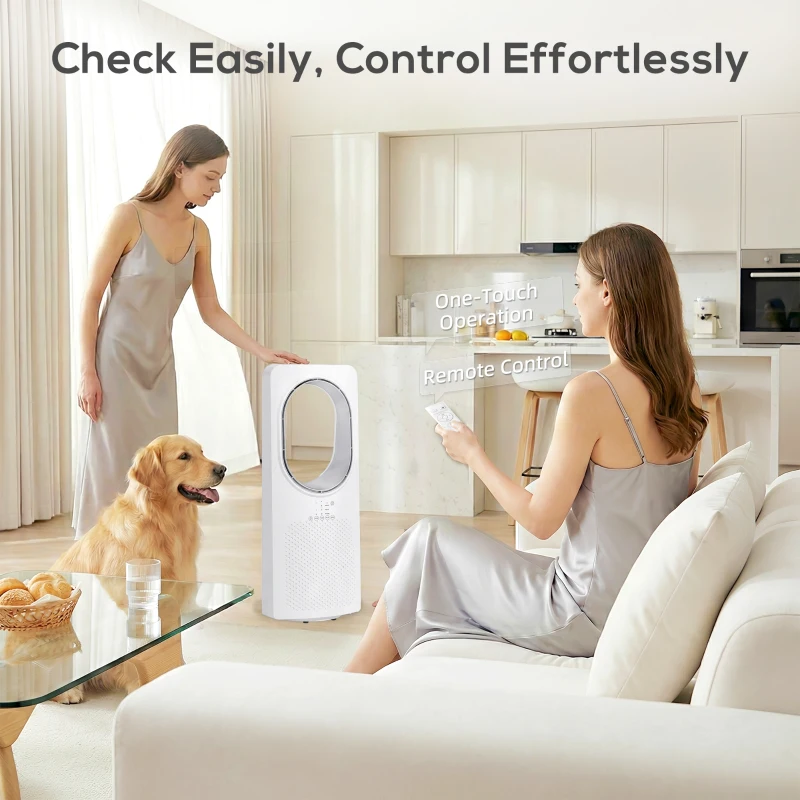 HOMCOM Bladeless Tower Fan for Bedroom, 36dB Standing Cooling Fan with Oscillating, 3 Speeds, 3 Modes, 15H Timer, White