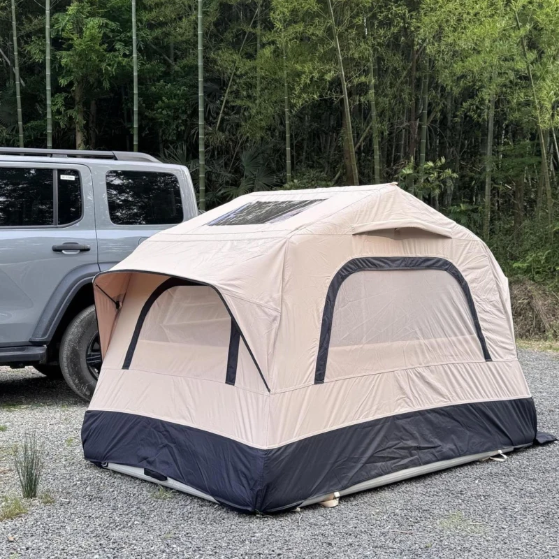 Aufblasbares Camping-Dachzelt fürs Auto/SUV, Platz für 2 Erwachsene + 1 Kind, 220x145x140 cm, Schwarz+Creme
