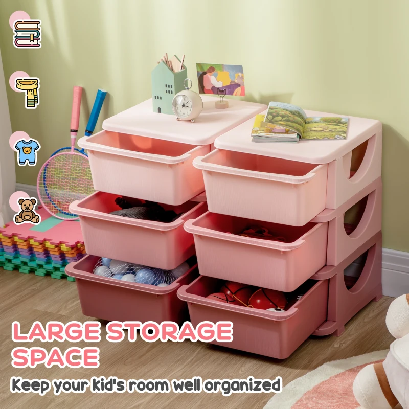 HOMCOM Kids Storage Unit, with Six Drawers - Pink