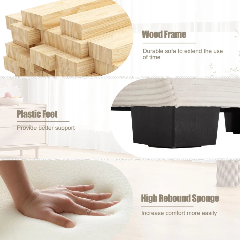 Oversized Cloud Sofa with Ergonomic High-Resilience Foam & 2 Lumbar Cushions, Modular Couch for 2 People, 224L x 81W x 81H cm, Beige