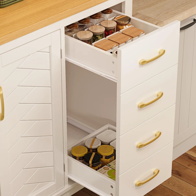 Stylish Sideboard with App-Controlled Built-In LED Light Strip, Practical Cabinet for Kitchen & Living Area, 105.5L x 40W x 180H cm, White