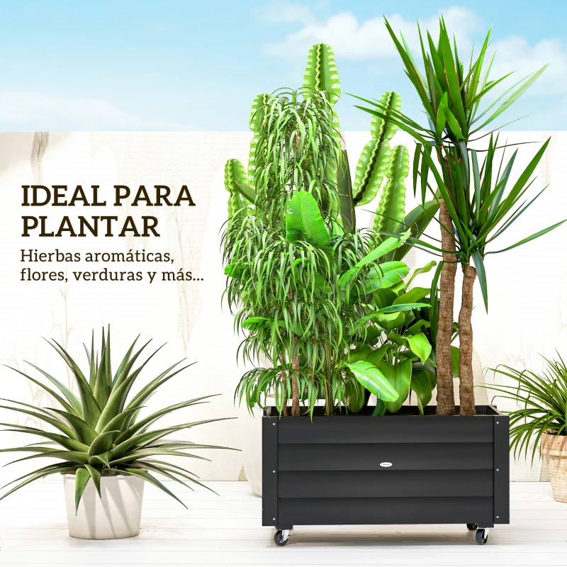 Outsunny Jardinera de Madera de Exterior con Orificios de Drenaje y Tela no Tejida para Flores Plantas 89x48x47 cm Negro