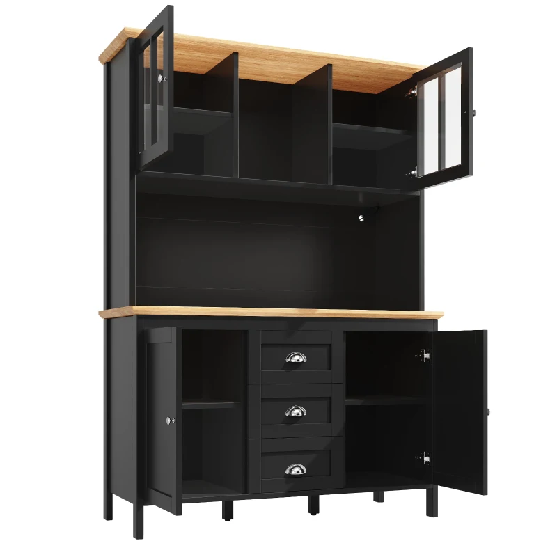 Tall Sideboard with 4 Doors, 3 Drawers and Open Shelf, Versatile Storage Cabinet for Kitchen & Living Area, 120L x 40W x 179H cm, Black