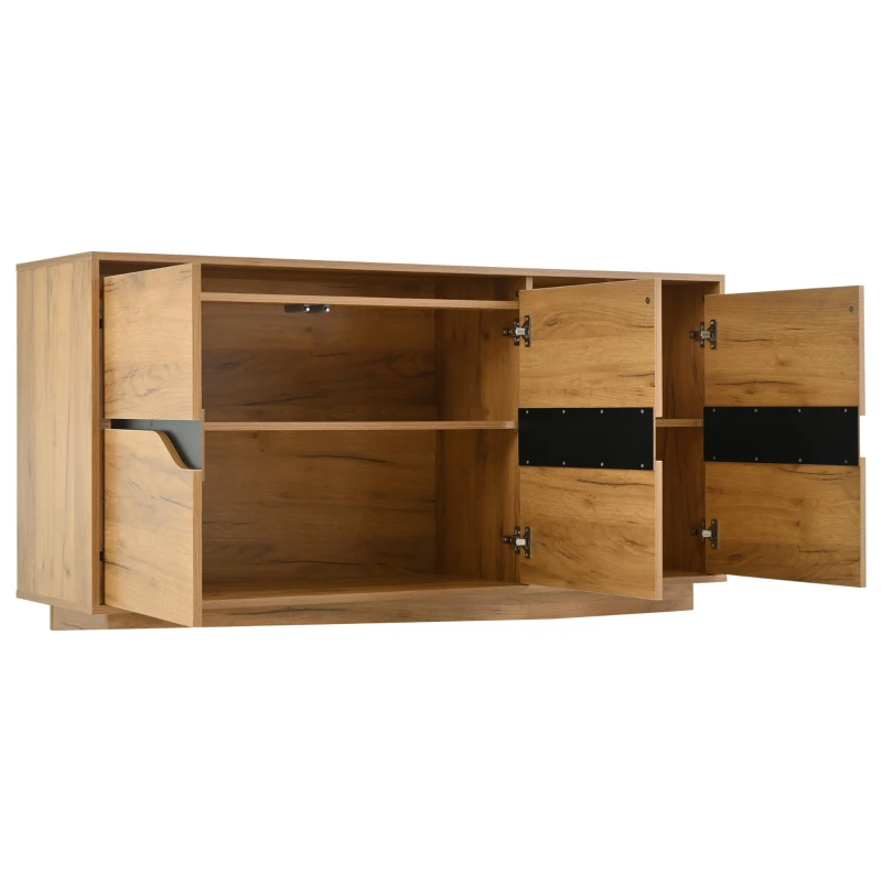 Modern Storage Cabinet with Soft-Close Hinges & Adjustable Shelves, Multifunctional Sideboard for Living Areas, 140L x 40W x 70H cm, Wood