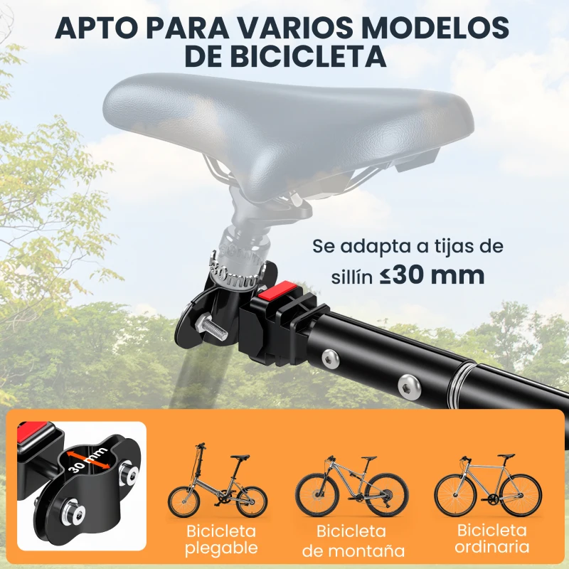 HOMCOM Remolque de Carga para Bicicleta Plegable con 2 Ruedas Reflectores Seguros Carga 40 kg 155x71,5x77 cm Negro