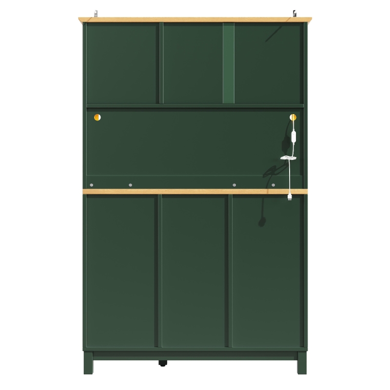 Farmhouse Style Sideboard with Spacious Shelves and Drawers, Versatile Storage Cabinet with Drink Holders, 104L x 40W x 180H cm, Green