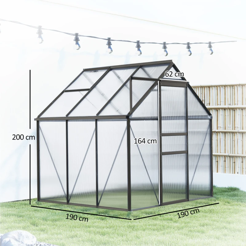 Outsunny Serra in Policarbonato e Alluminio con Porta a Battente e Finestra a Tetto, 3.6㎡, Grigio