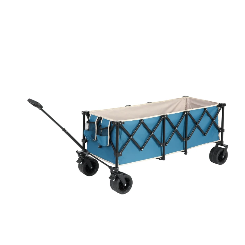 Faltbarer erweiterbarer Bollerwagen, mit viel Stauraum, 136x54x60 cm, Blau