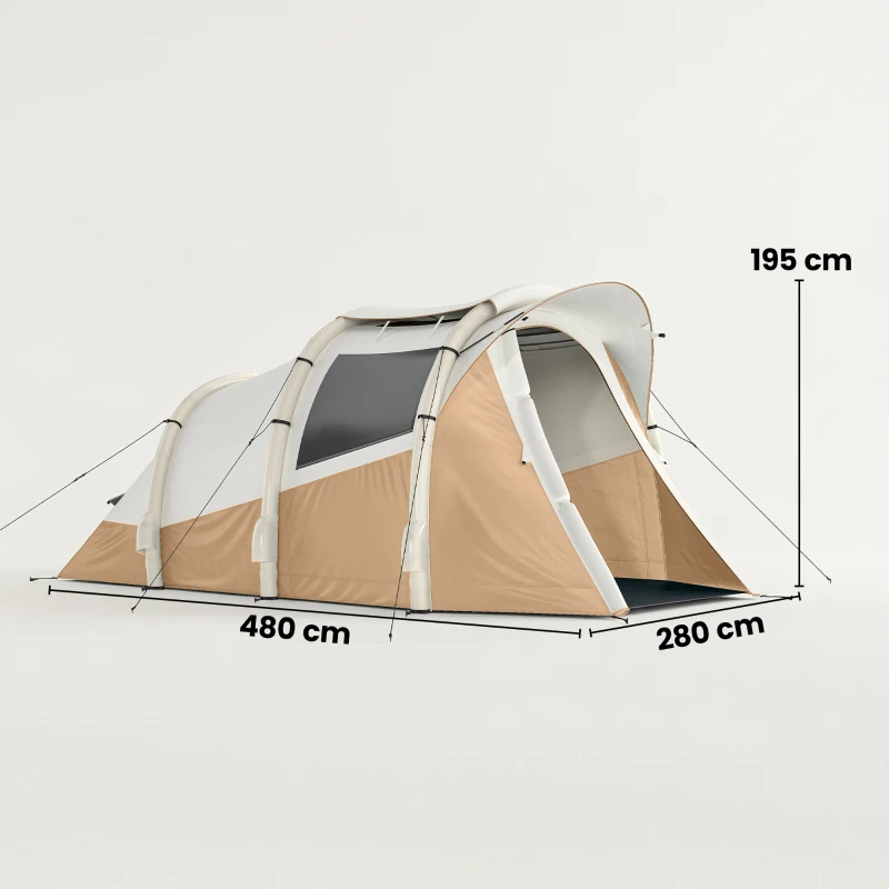Outsunny Inflatable Camping Tent w/ Air Pump, Easy Setup 2-3 Person Blow Up Tent, Khaki