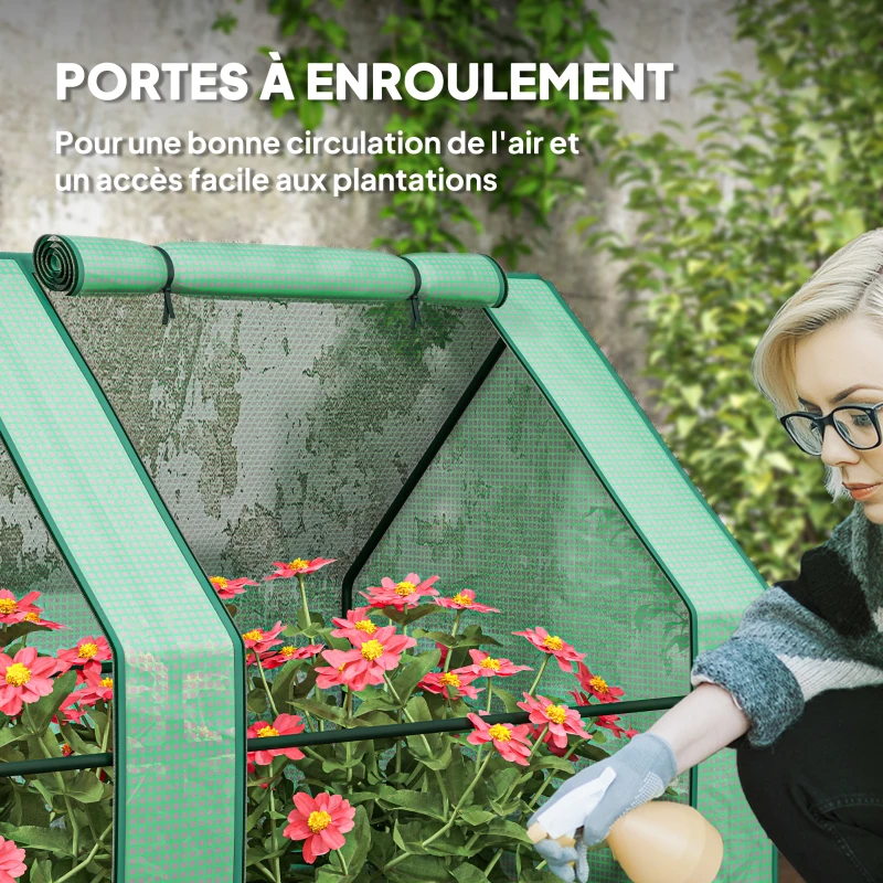 Outsunny Mini Serre de Jardin mini serre tunnel 4 fenêtres avec Zip enroulables Acier PE 140 g/m² Anti-UV 360x90x90cm Vert