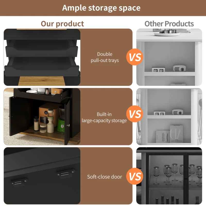 Telescopic Dining Table with 2 Pull-Out Drawers & Integrated Cabinet, Extendable Kichen Table for 4-6 people, 110-140L x 80W x 76H cm, Black